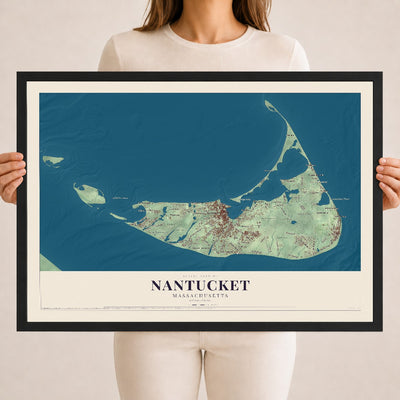 Nantucket, Massachusetts map print - 18 x 24 black Ayous wood frame