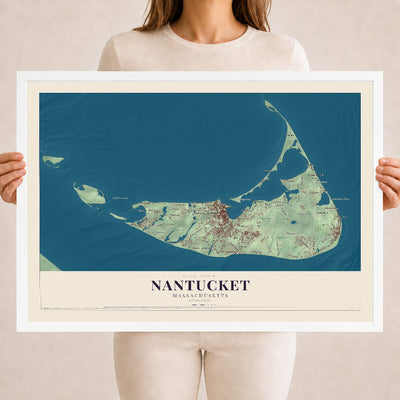 Nantucket, Massachusetts map print - 18 x 24 white Ayous wood frame