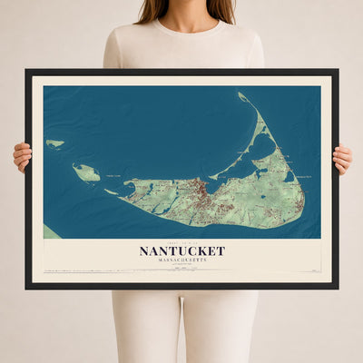 Nantucket, Massachusetts map print - 24 x 36 black Ayous wood frame