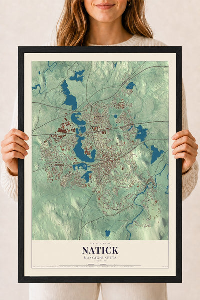 Natick, Massachusetts map print - 18 x 24 black Ayous wood frame