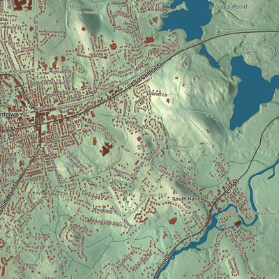 Terrain and local geography detail from the Natick, Massachusetts map