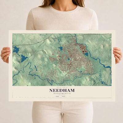 Needham, Massachusetts map print - 12 x 18 archival matte print