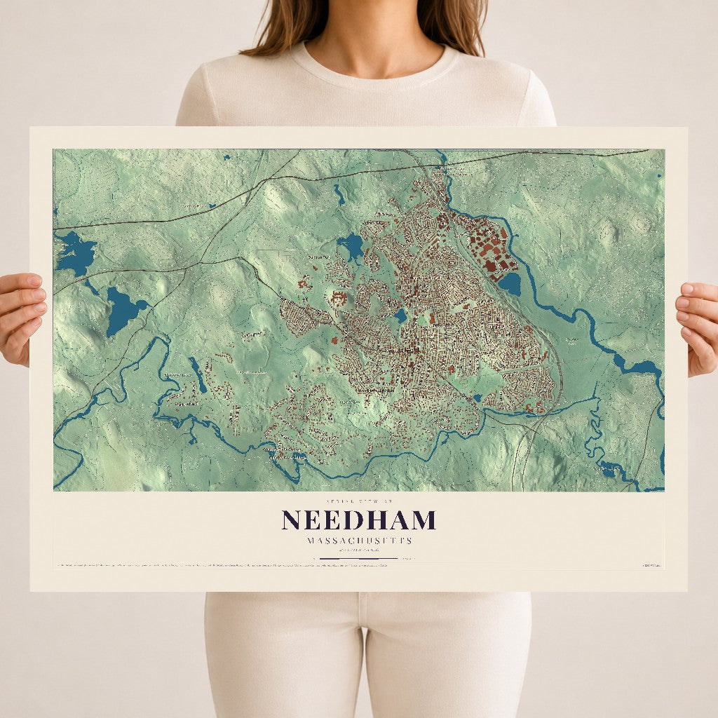 Needham, Massachusetts map print - 18 x 24 archival matte print