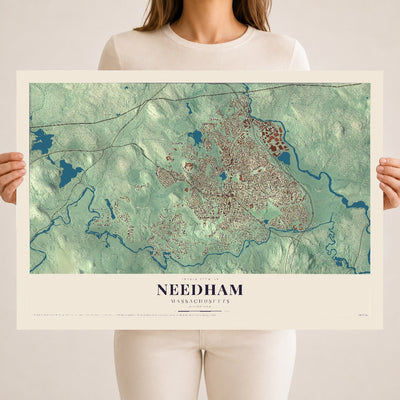 Needham, Massachusetts map print - 18 x 24 archival matte print