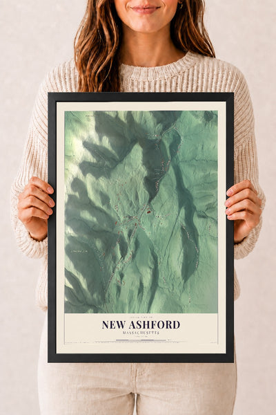 New Ashford, Massachusetts map print - 12 x 18 black Ayous wood frame
