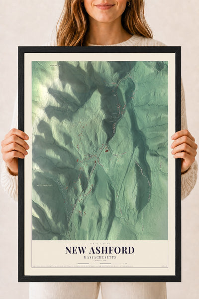 New Ashford, Massachusetts map print - 18 x 24 black Ayous wood frame