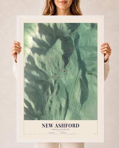 New Ashford, Massachusetts map print - 24 x 36 white Ayous wood frame
