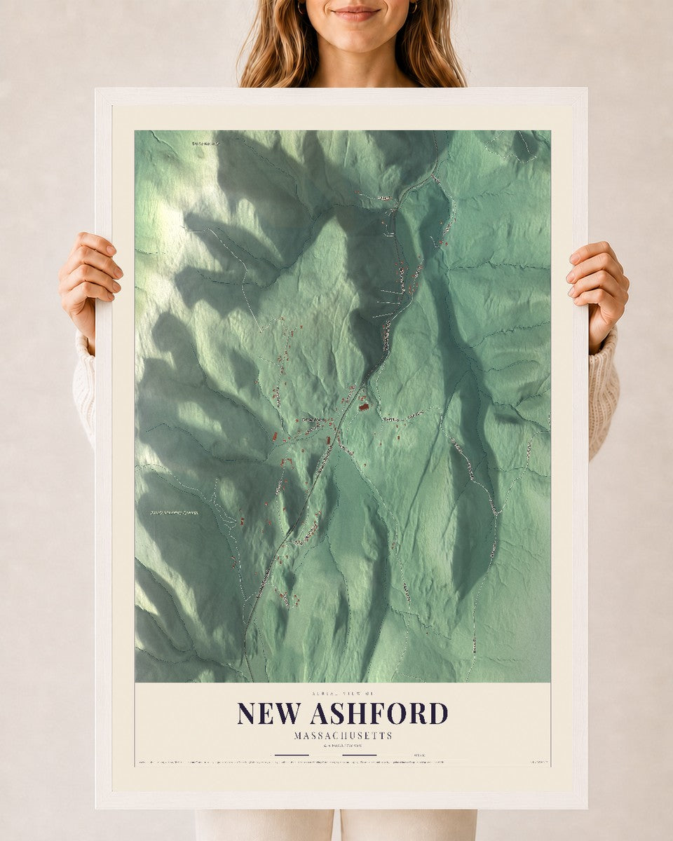 New Ashford, Massachusetts map print - 24 x 36 white Ayous wood frame
