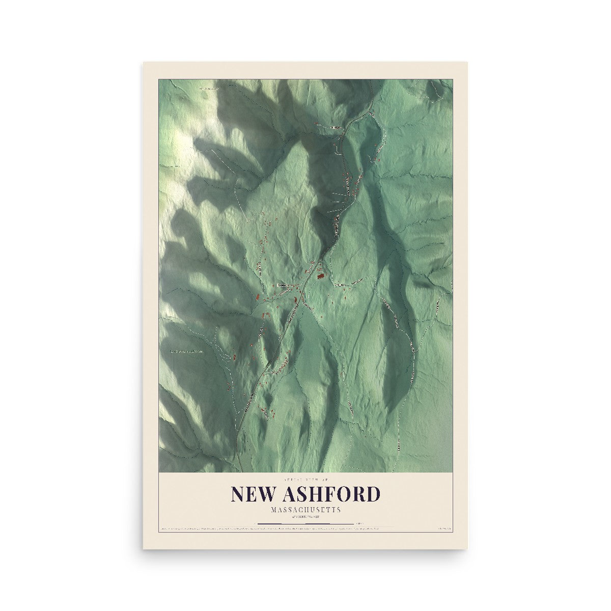 Map of New Ashford, Massachusetts, 12 x 18 inch unframed archival matte print
