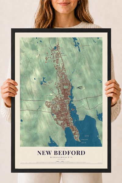 New Bedford, Massachusetts map print - 18 x 24 black Ayous wood frame