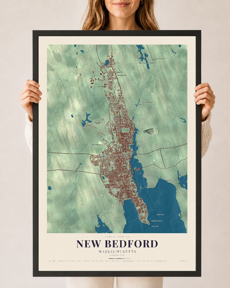 New Bedford, Massachusetts map print - 24 x 36 black Ayous wood frame