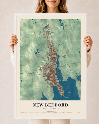 New Bedford, Massachusetts map print - 24 x 36 white Ayous wood frame