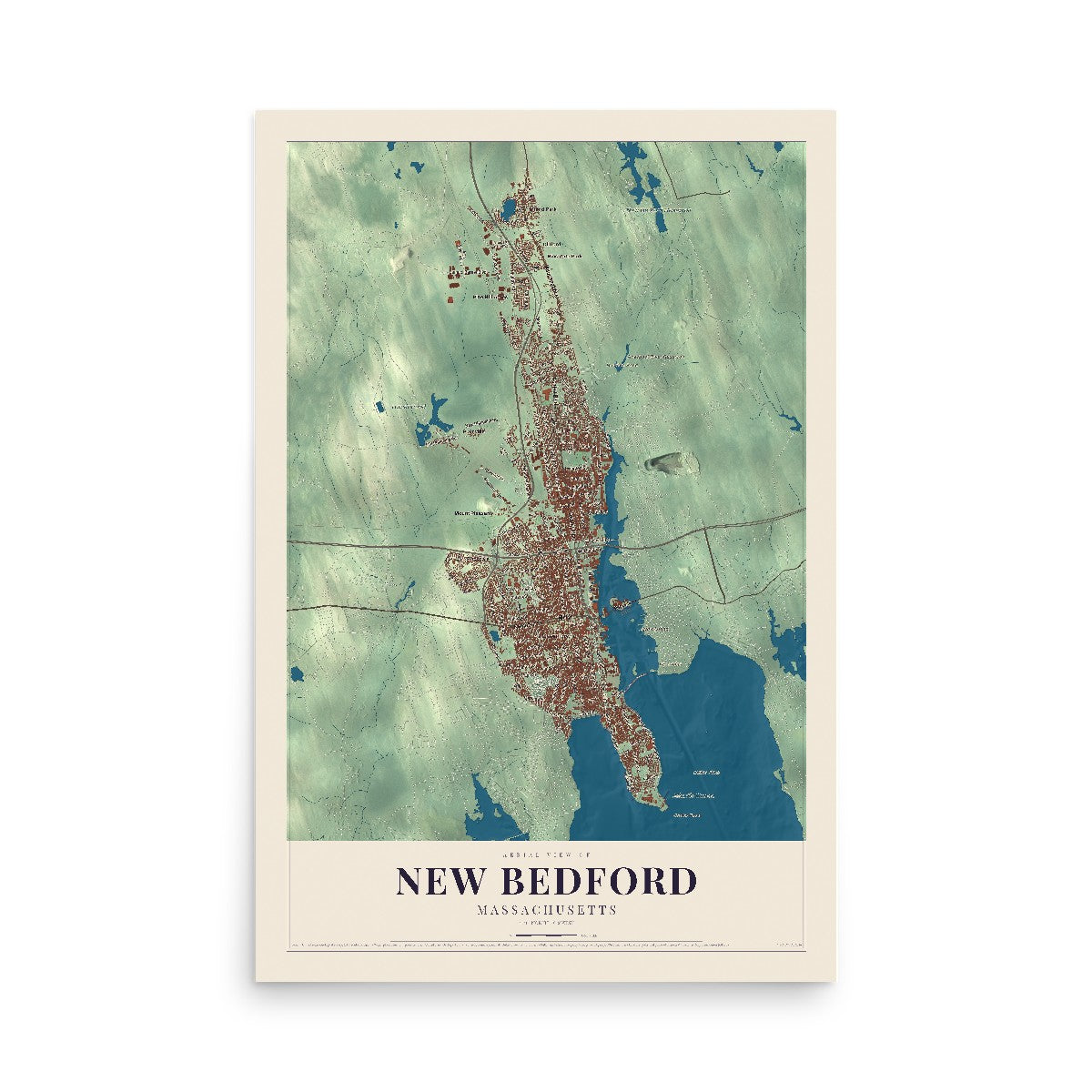 Map of New Bedford, Massachusetts, 12 x 18 inch unframed archival matte print