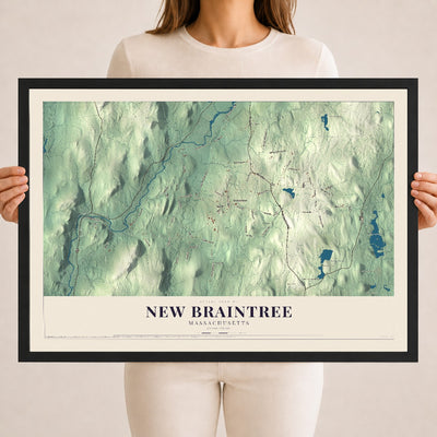 New Braintree, Massachusetts map print - 18 x 24 black Ayous wood frame