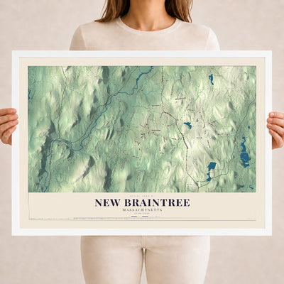 New Braintree, Massachusetts map print - 18 x 24 white Ayous wood frame