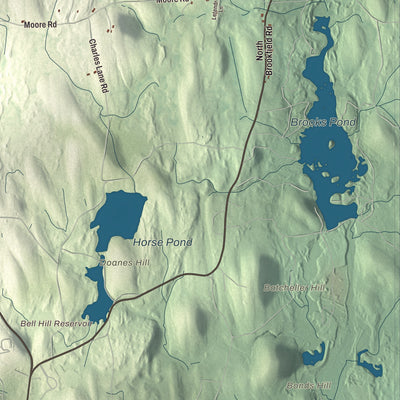 Terrain and local geography detail from the New Braintree, Massachusetts map