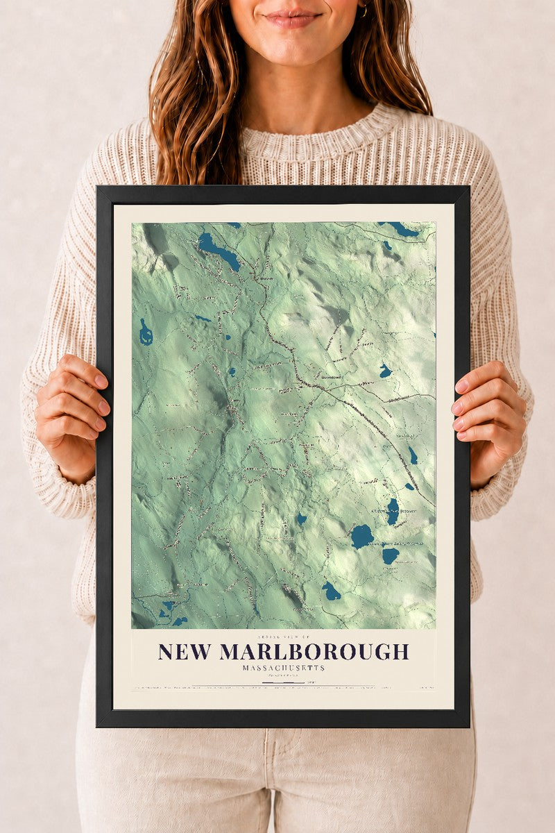 New Marlborough, Massachusetts map print - 12 x 18 black Ayous wood frame
