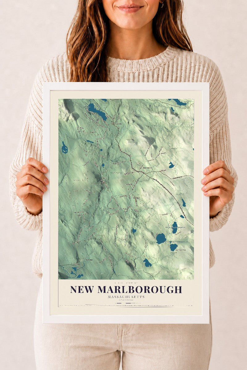 New Marlborough, Massachusetts map print - 12 x 18 white Ayous wood frame