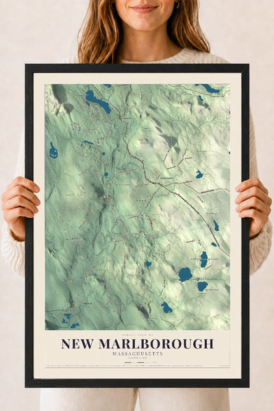 New Marlborough, Massachusetts map print - 18 x 24 black Ayous wood frame