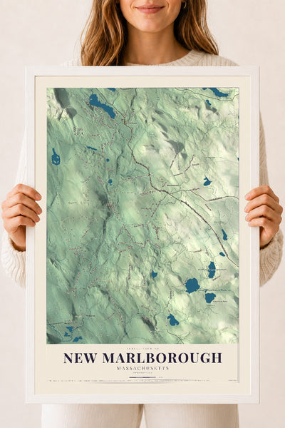 New Marlborough, Massachusetts map print - 18 x 24 white Ayous wood frame