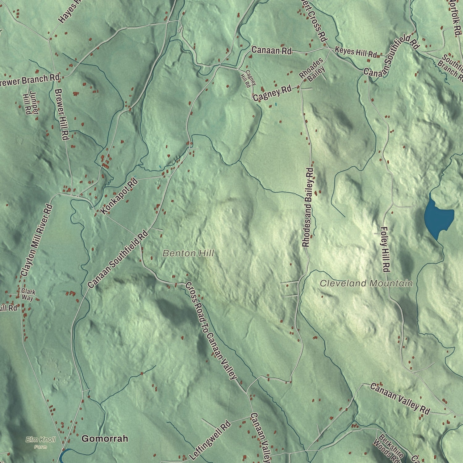 Terrain and local geography detail from the New Marlborough, Massachusetts map