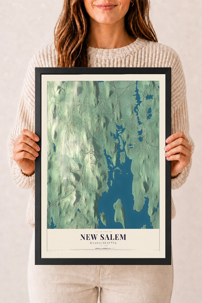 New Salem, Massachusetts map print - 12 x 18 black Ayous wood frame