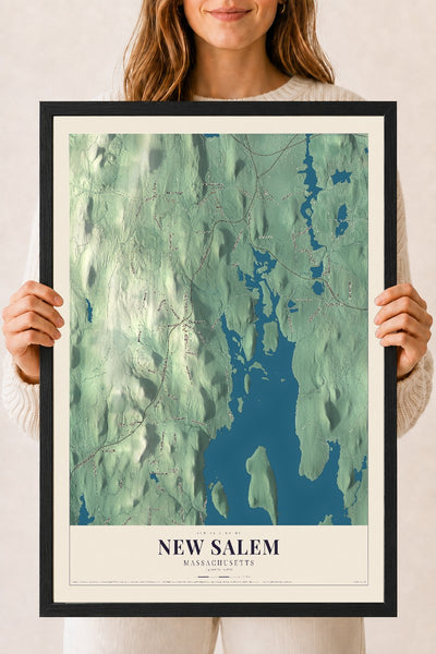 New Salem, Massachusetts map print - 18 x 24 black Ayous wood frame
