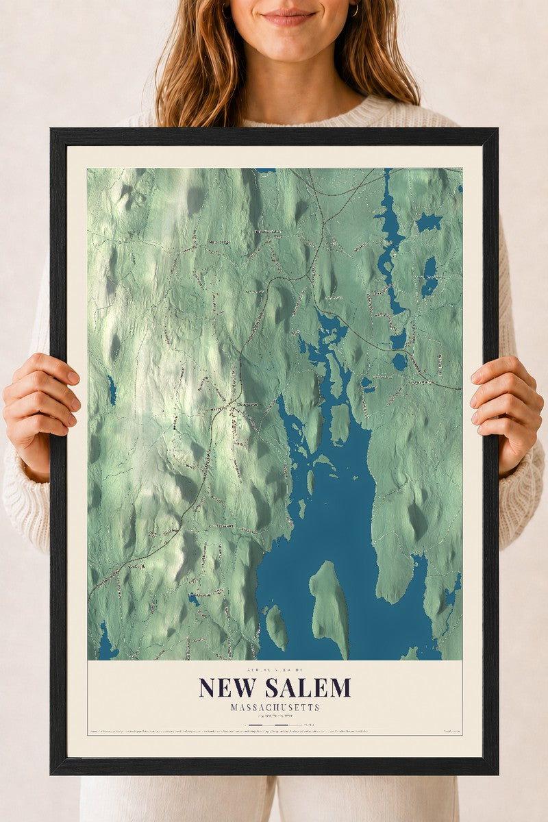 New Salem, Massachusetts map print - 18 x 24 black Ayous wood frame
