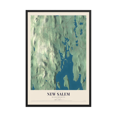 New Salem, Massachusetts map print - 12 x 18 black Ayous wood frame