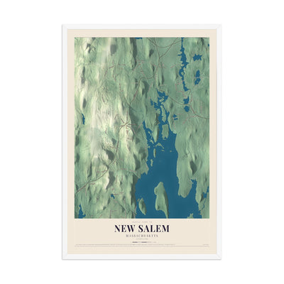 New Salem, Massachusetts map print - 12 x 18 white Ayous wood frame