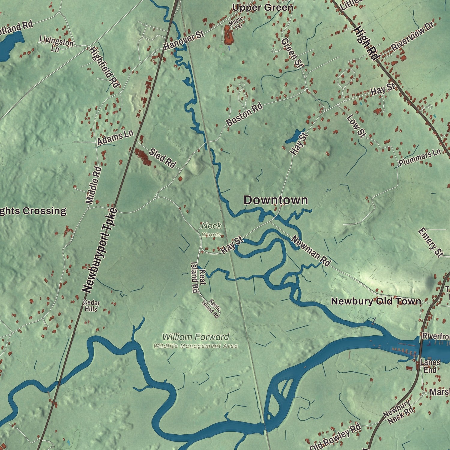 Street and neighborhood detail from the Newbury, Massachusetts map