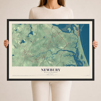 Newbury, Massachusetts map print - 24 x 36 black Ayous wood frame