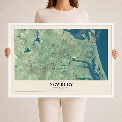 Newbury, Massachusetts map print - 24 x 36 white Ayous wood frame
