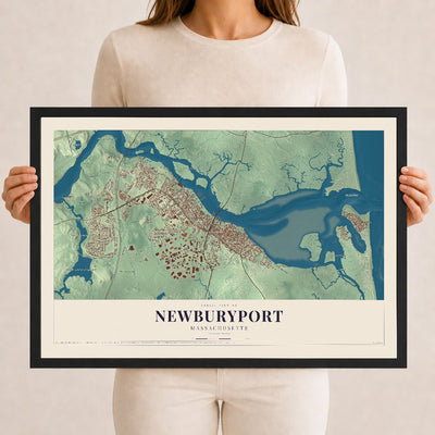 Newburyport, Massachusetts map print - 12 x 18 black Ayous wood frame