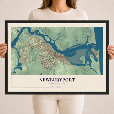 Newburyport, Massachusetts map print - 18 x 24 black Ayous wood frame
