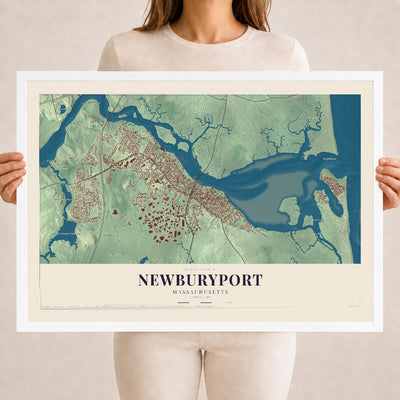 Newburyport, Massachusetts map print - 18 x 24 white Ayous wood frame