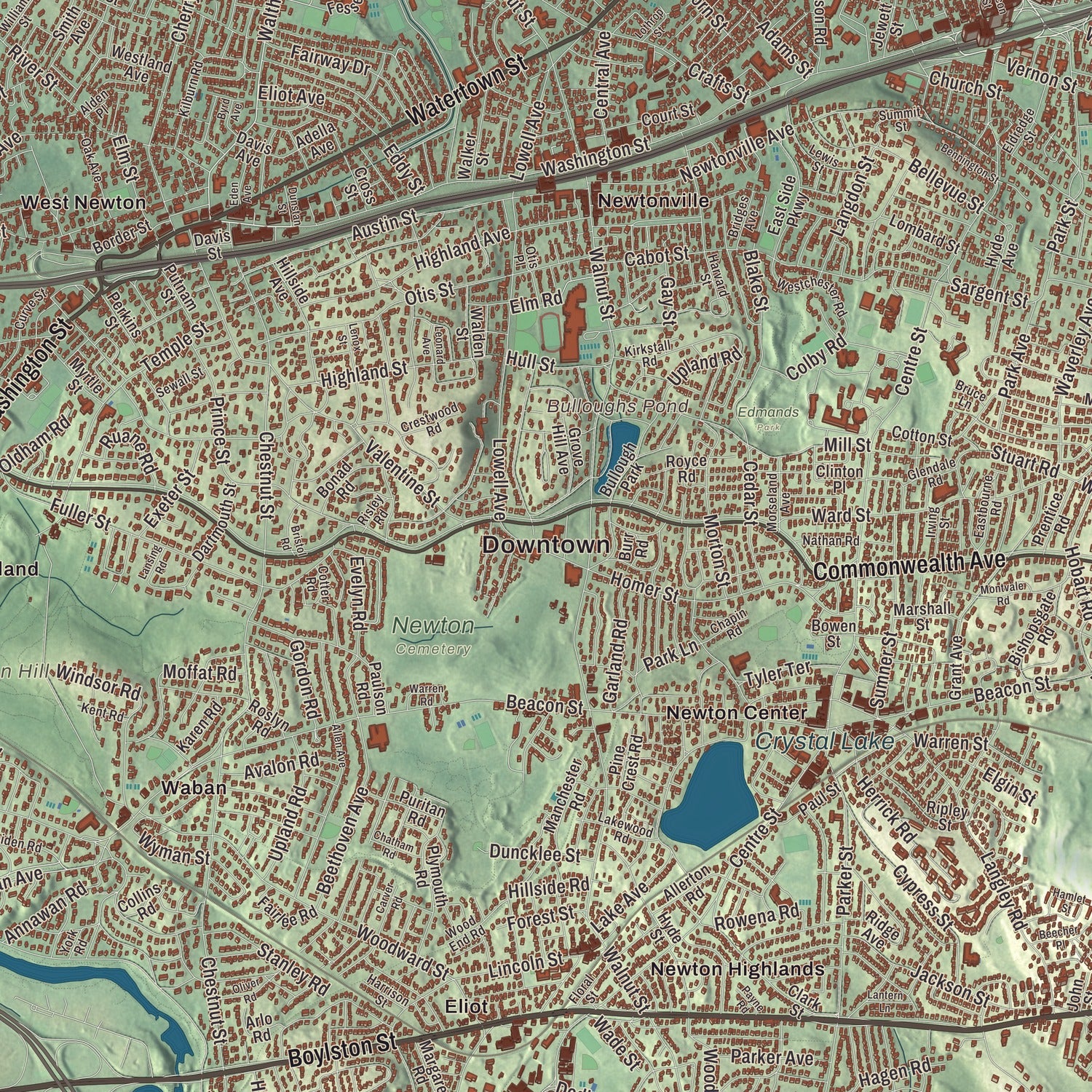 Street and neighborhood detail from the Newton, Massachusetts map