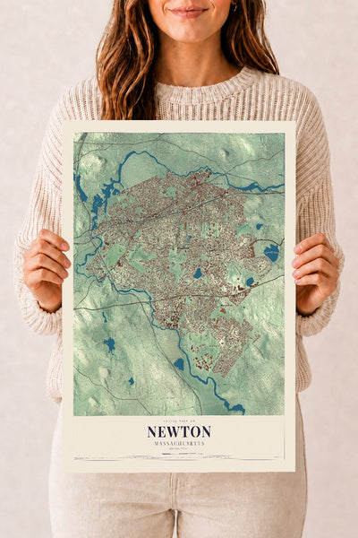 Newton, Massachusetts map print - 12 x 18 archival matte print