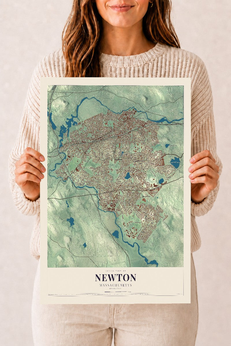 Newton, Massachusetts map print - 12 x 18 archival matte print