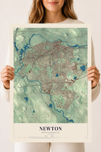 Newton, Massachusetts map print - 18 x 24 archival matte print