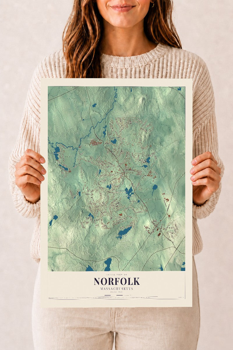 Norfolk, Massachusetts map print - 12 x 18 archival matte print