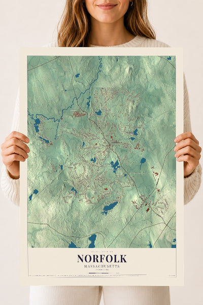 Norfolk, Massachusetts map print - 18 x 24 archival matte print