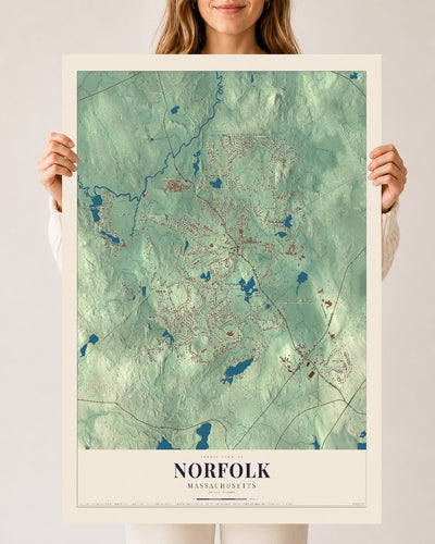 Norfolk, Massachusetts map print - 24 x 36 archival matte print