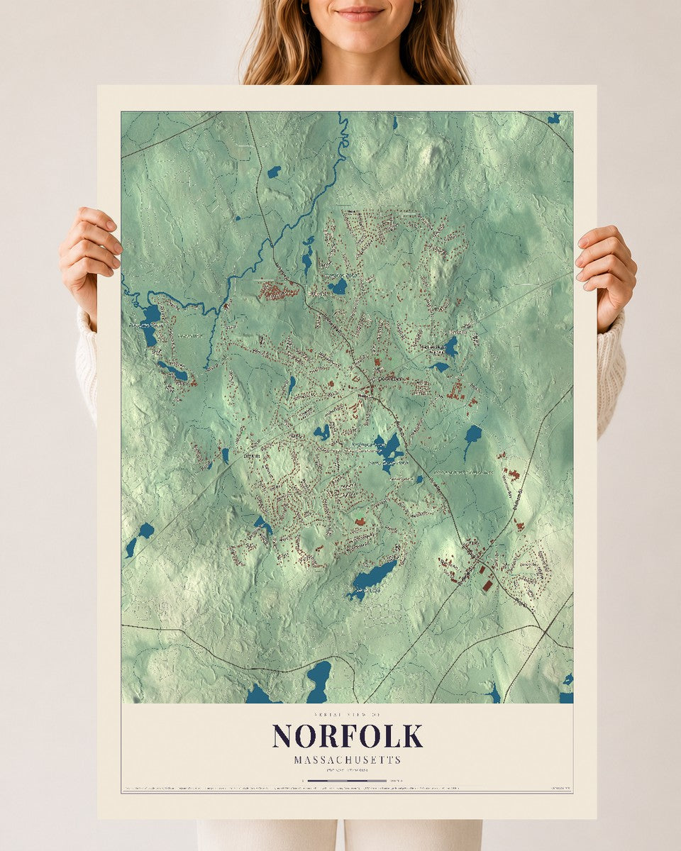 Norfolk, Massachusetts map print - 24 x 36 archival matte print