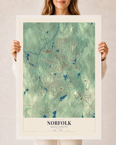 Norfolk, Massachusetts map print - 24 x 36 white Ayous wood frame