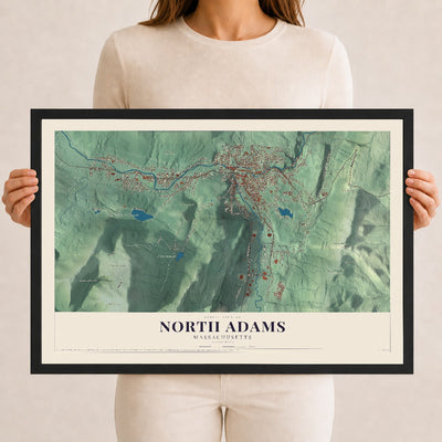 North Adams, Massachusetts map print - 12 x 18 black Ayous wood frame