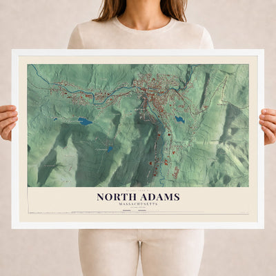 North Adams, Massachusetts map print - 18 x 24 white Ayous wood frame