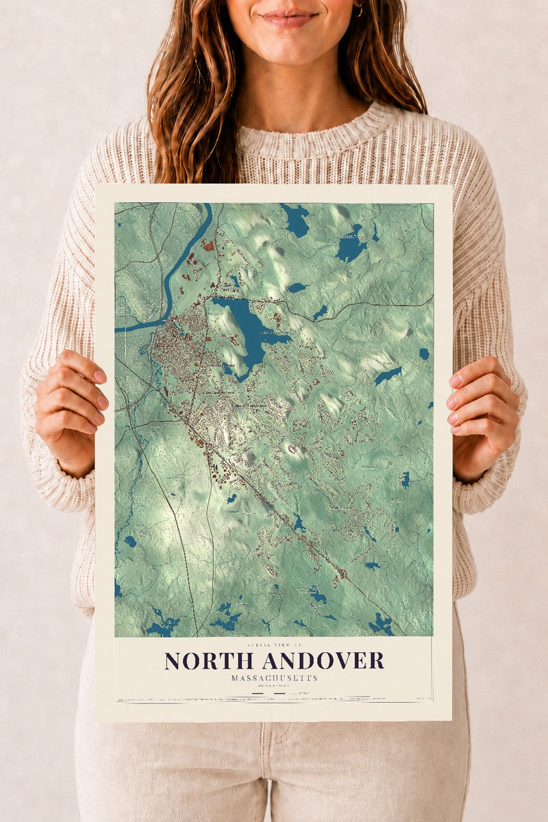North Andover, Massachusetts map print - 12 x 18 archival matte print