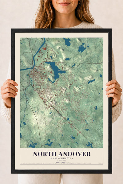 North Andover, Massachusetts map print - 18 x 24 black Ayous wood frame
