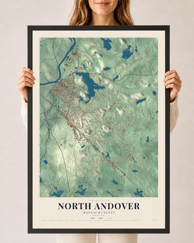 North Andover, Massachusetts map print - 24 x 36 black Ayous wood frame